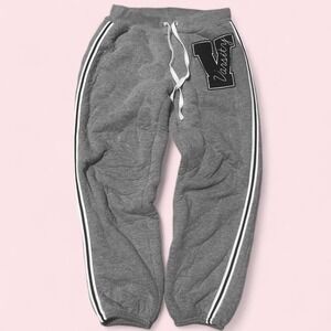 Woman's Grey and white thrifted Medium Varsity sweatpants